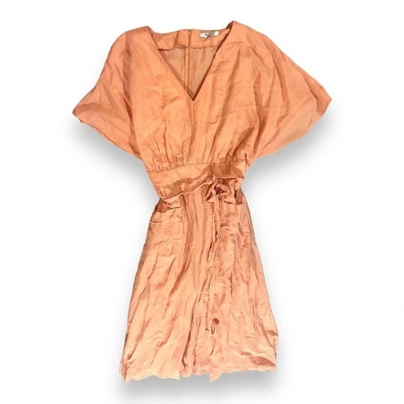 Madewell Linen Blend Dolman Sleeve Tie-waist midi dress Peach Orange Sz 20 - Picture 1 of 5